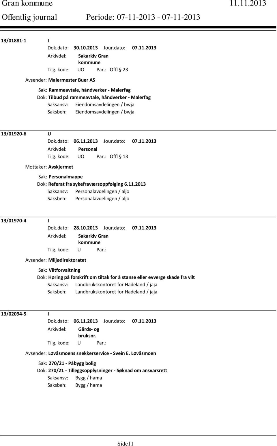 bwja 13/01920-6 U Arkivdel: Personal Tilg. kode: UO Par.: Offl 13 Mottaker: Avskjermet Sak: Personalmappe Dok: Referat fra sykefraværsoppfølging 6.11.