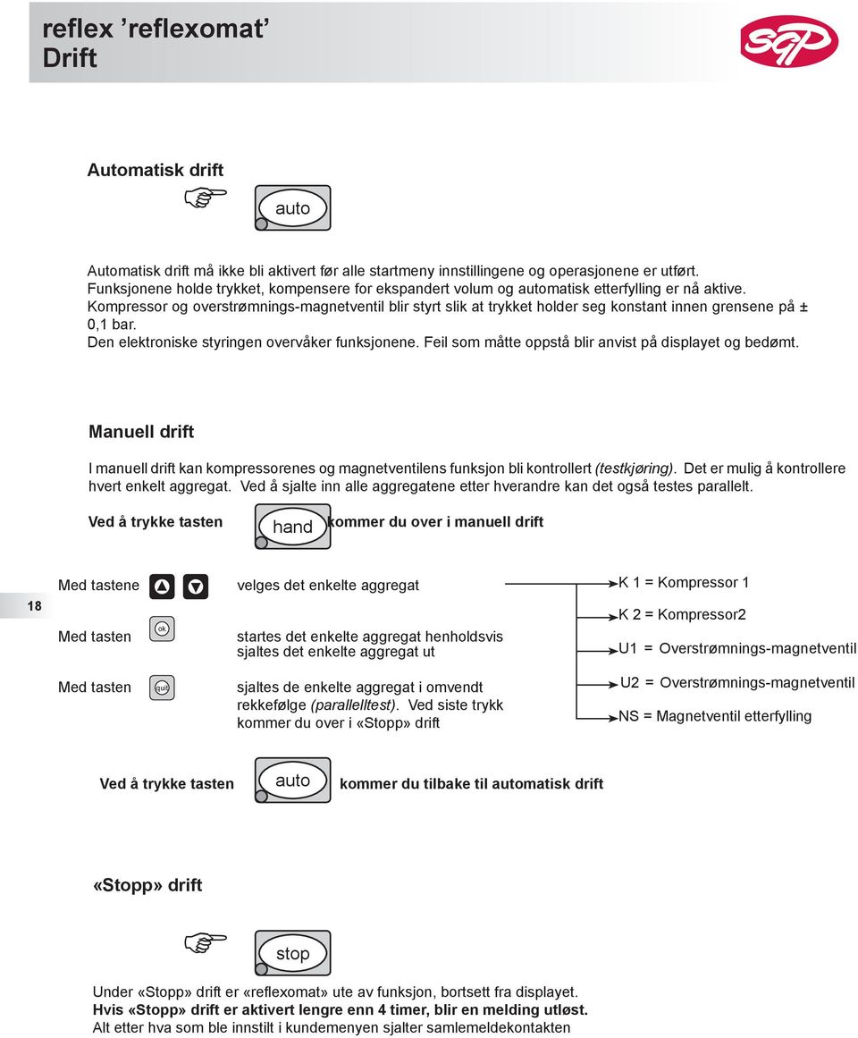 Kompressor og overstrømnings-magnetventil blir styrt slik at trykket holder seg konstant innen grensene på ± 0,1 bar. Den elektroniske styringen overvåker funksjonene.