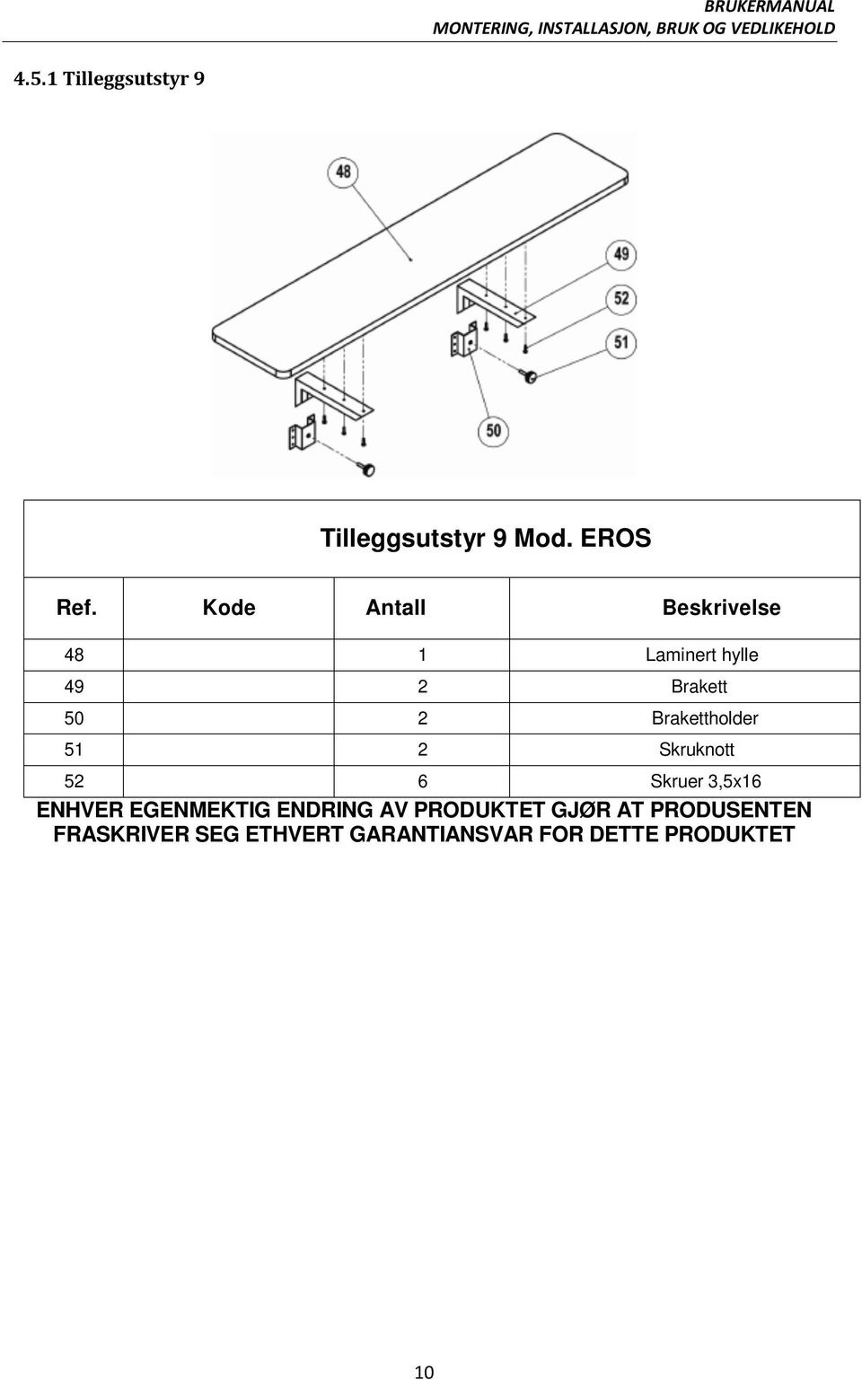 Brakettholder 51 2 Skruknott 52 6 Skruer 3,5x16 ENHVER EGENMEKTIG