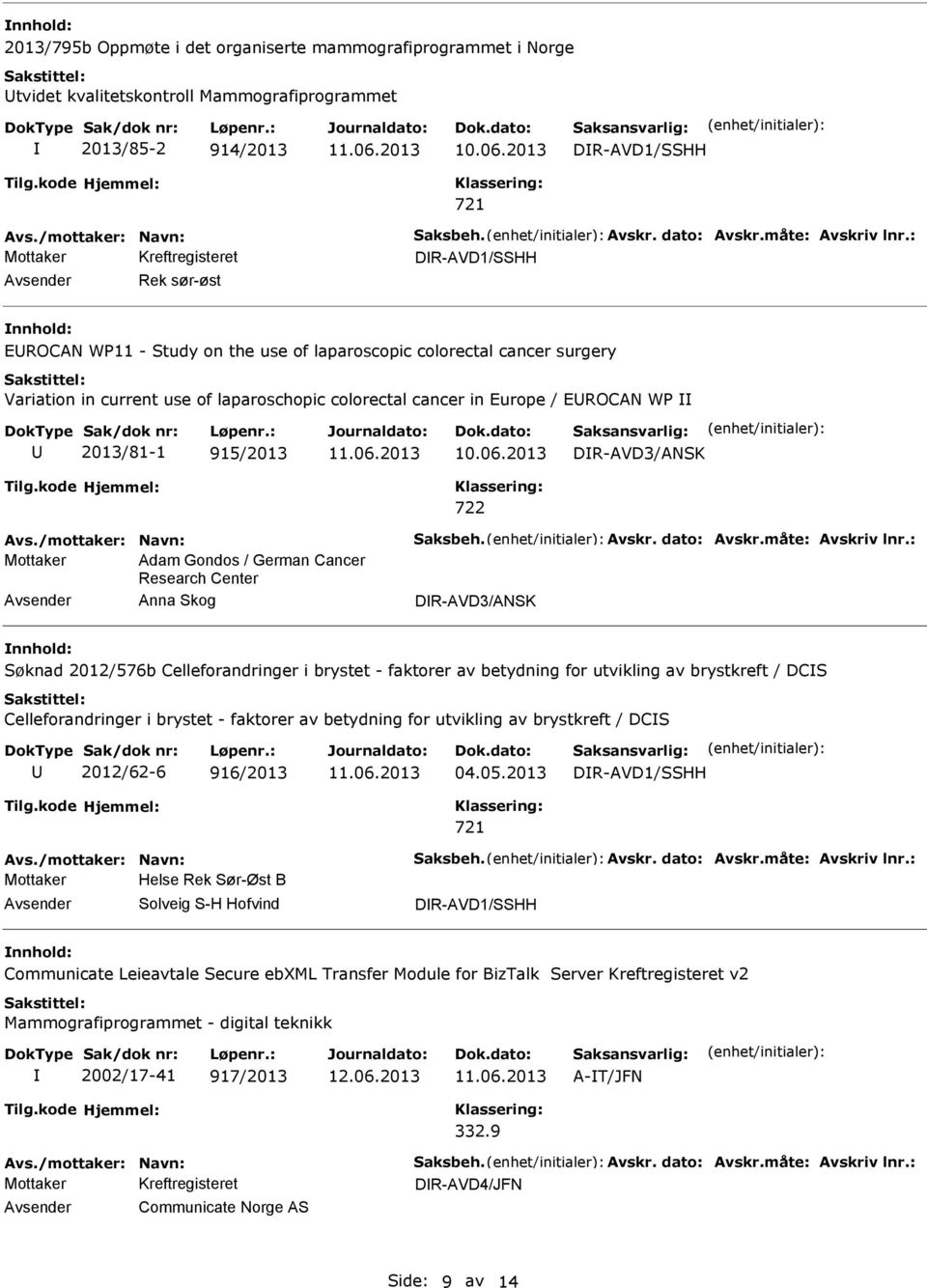 : DR-AVD1/SSHH Rek sør-øst EROCAN WP11 - Study on the use of laparoscopic colorectal cancer surgery Variation in current use of laparoschopic colorectal cancer in Europe / EROCAN WP 2013/81-1