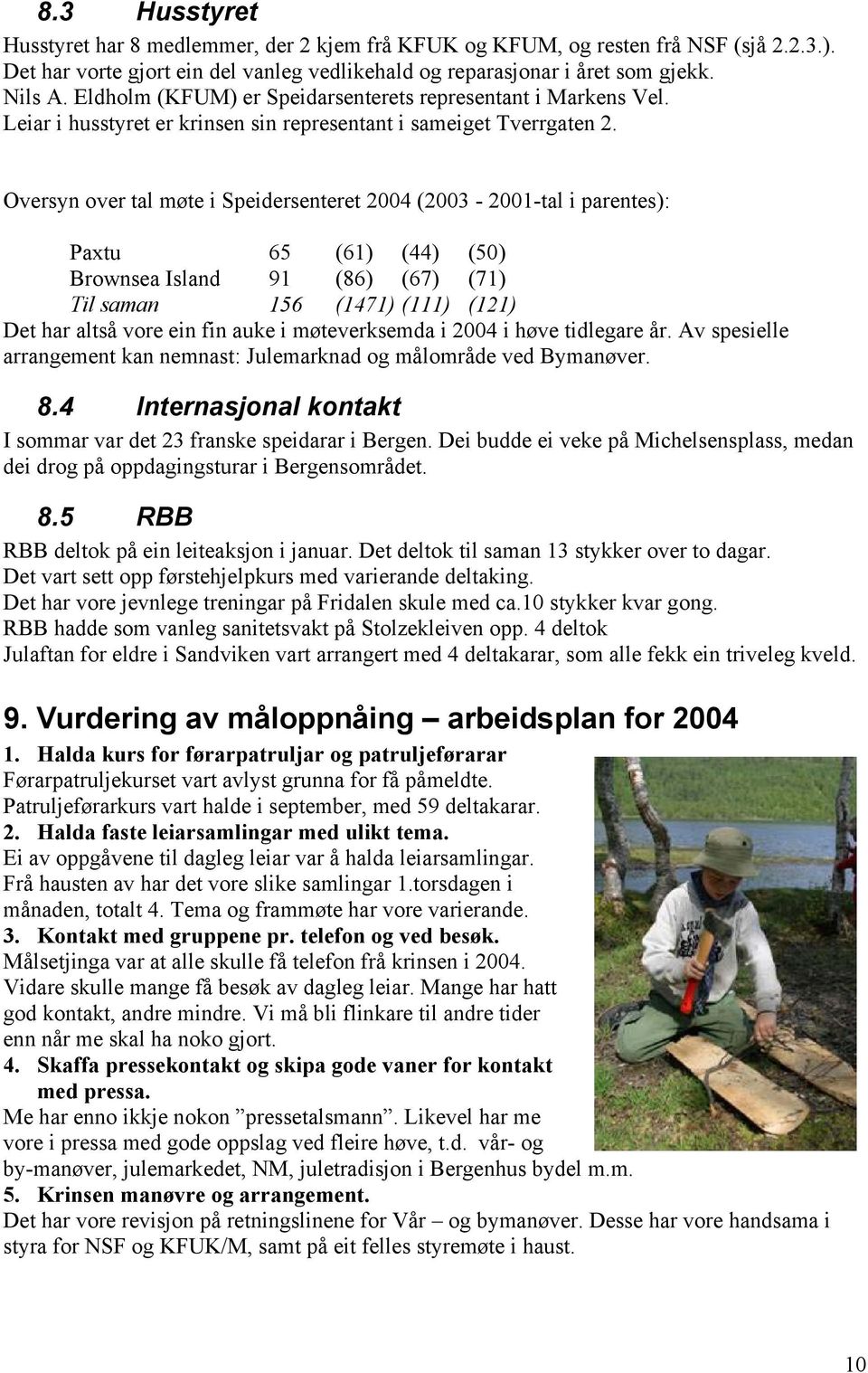 Oversyn over tal møte i Speidersenteret 2004 (2003-2001-tal i parentes): Paxtu 65 (61) (44) (50) Brownsea Island 91 (86) (67) (71) Til saman 156 (1471) (111) (121) Det har altså vore ein fin auke i