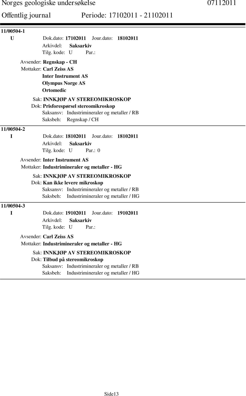 Industrimineraler og metaller / RB Saksbeh: Regnskap / CH 11/00504-2 I Dok.dato: 18102011 Jour.