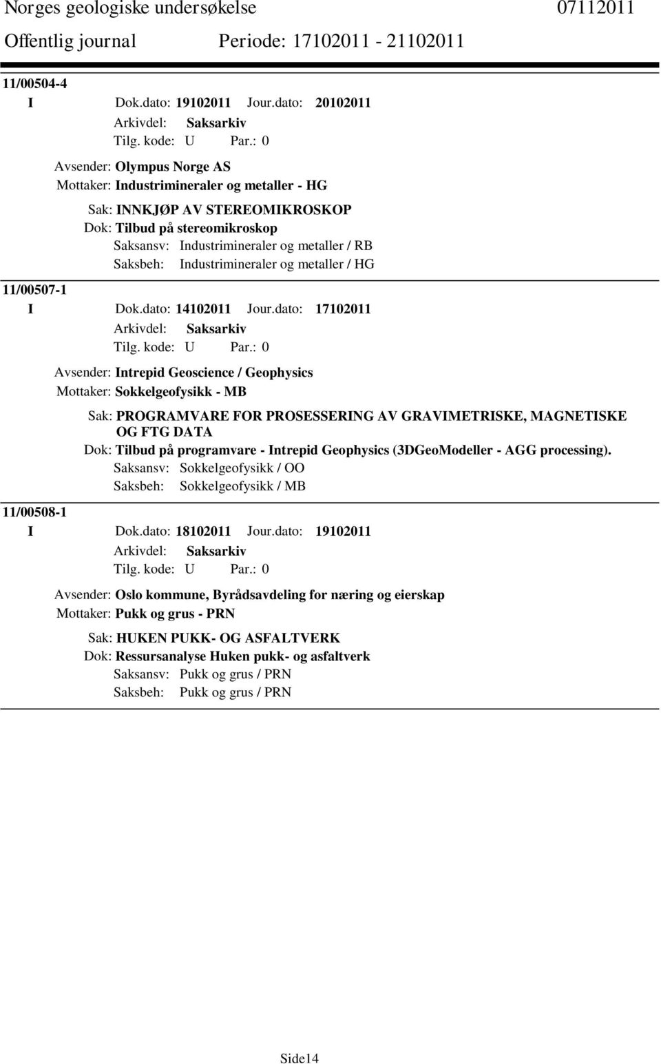 Saksbeh: Industrimineraler og metaller / HG 11/00507-1 I Dok.dato: 14102011 Jour.