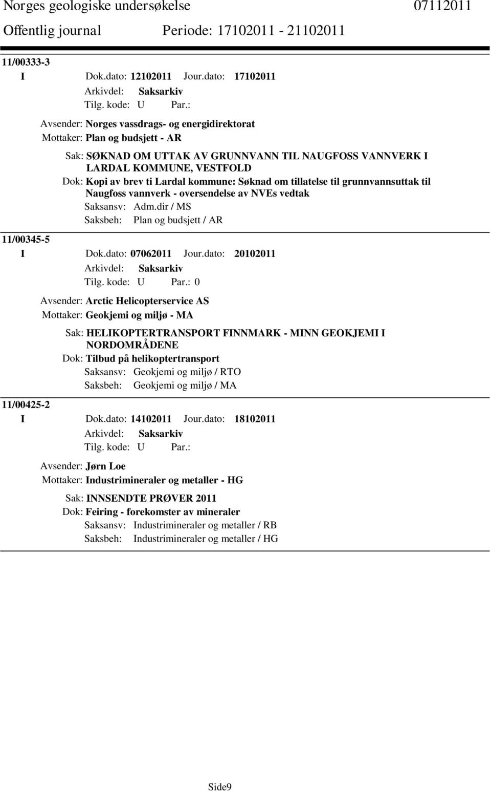 Lardal kommune: Søknad om tillatelse til grunnvannsuttak til Naugfoss vannverk - oversendelse av NVEs vedtak Saksansv: Adm.dir / MS Saksbeh: Plan og budsjett / AR 11/00345-5 I Dok.dato: 07062011 Jour.