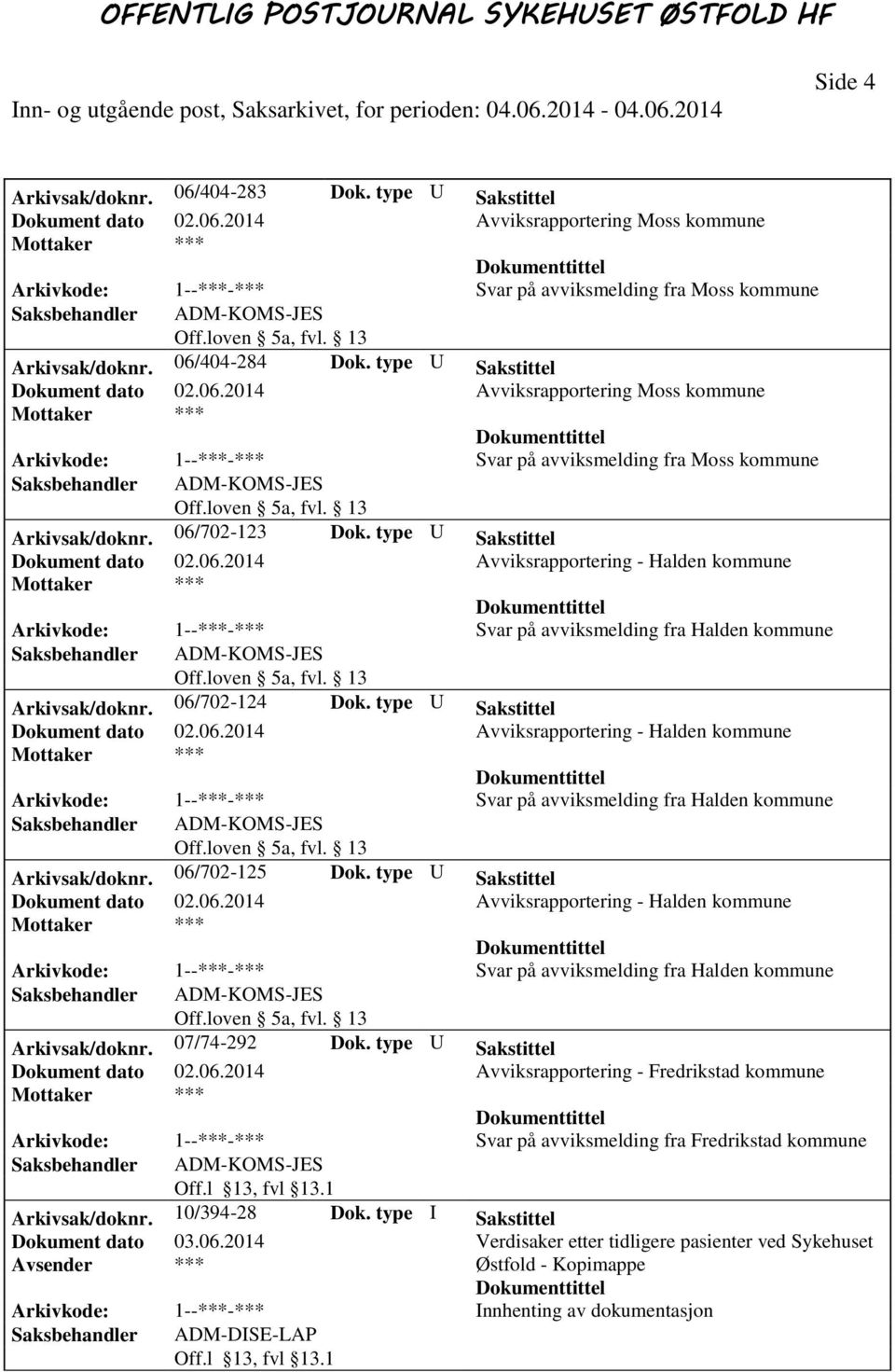 type U Sakstittel Dokument dato 02.06.