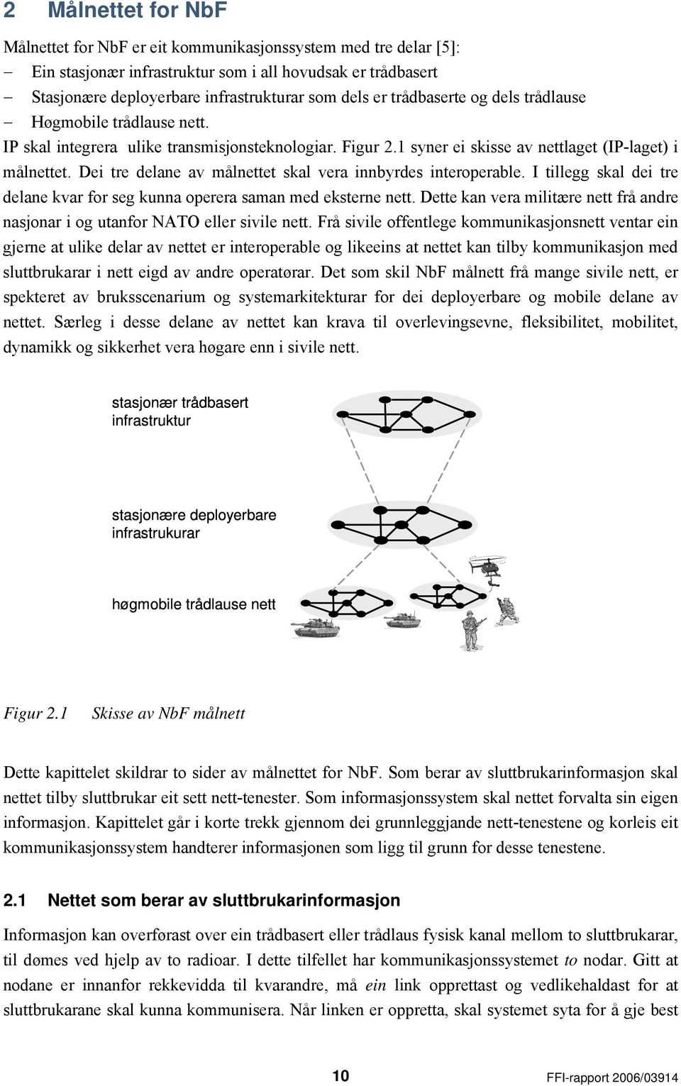 Dei tre delane av målnettet skal vera innbyrdes interoperable. I tillegg skal dei tre delane kvar for seg kunna operera saman med eksterne nett.