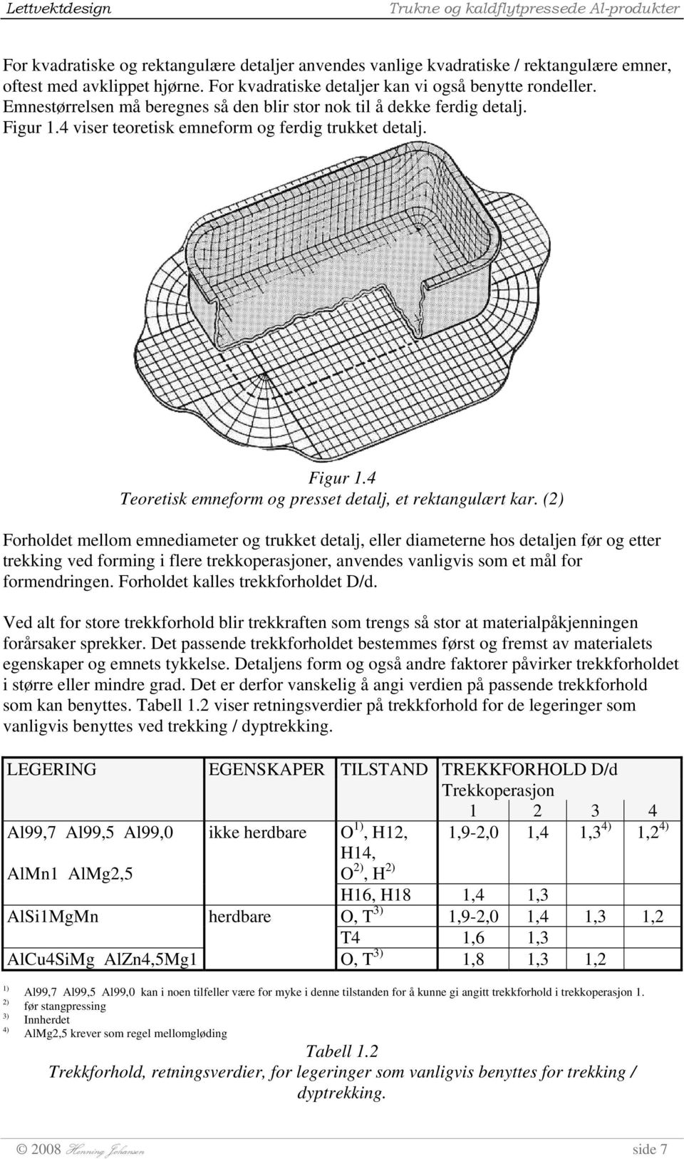 (2) Forholdet mellom emnediameter og trukket detalj, eller diameterne hos detaljen før og etter trekking ved forming i flere trekkoperasjoner, anvendes vanligvis som et mål for formendringen.