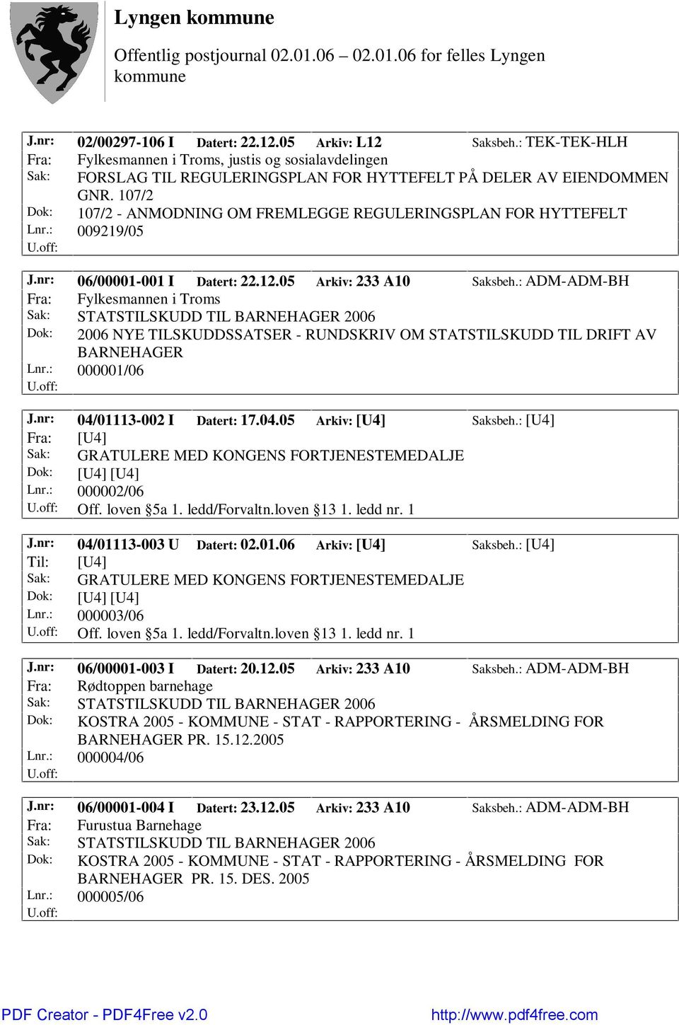 107/2 Dok: 107/2 - ANMODNING OM FREMLEGGE REGULERINGSPLAN FOR HYTTEFELT Lnr.: 009219/05 J.nr: 06/00001-001 I Datert: 22.12.05 Arkiv: 233 A10 Saksbeh.