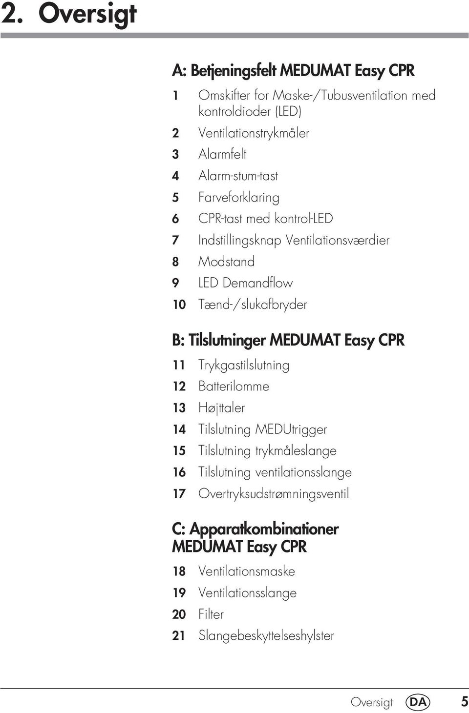 Tilslutninger MEDUMAT Easy CPR 11 Trykgastilslutning 12 Batterilomme 13 Højttaler 14 Tilslutning MEDUtrigger 15 Tilslutning trykmåleslange 16 Tilslutning