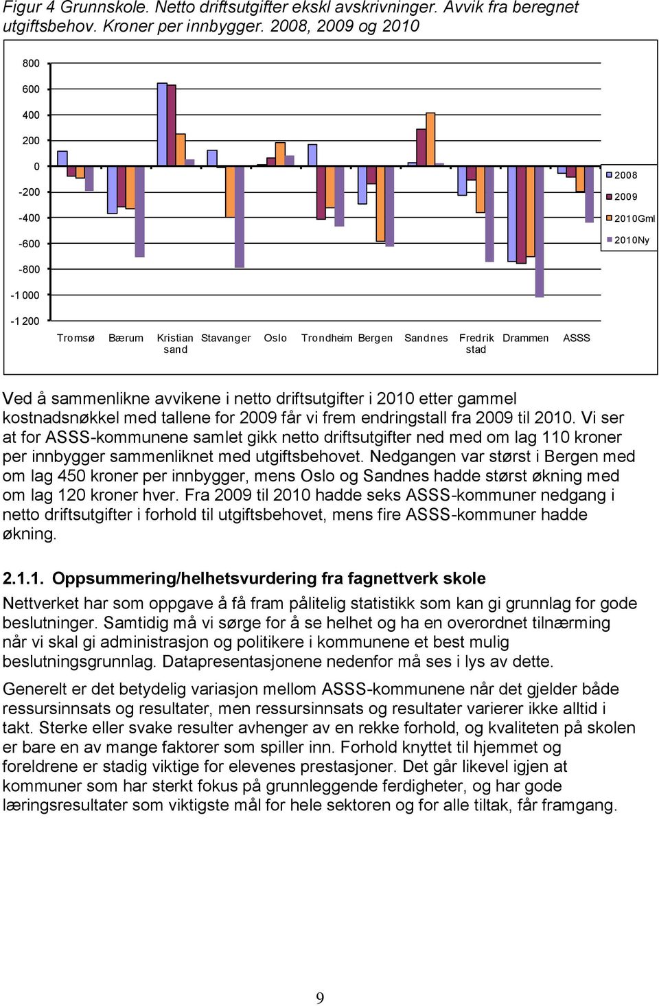 sammenlikne avvikene i netto driftsutgifter i 2010 etter gammel kostnadsnøkkel med tallene for 2009 får vi frem endringstall fra 2009 til 2010.