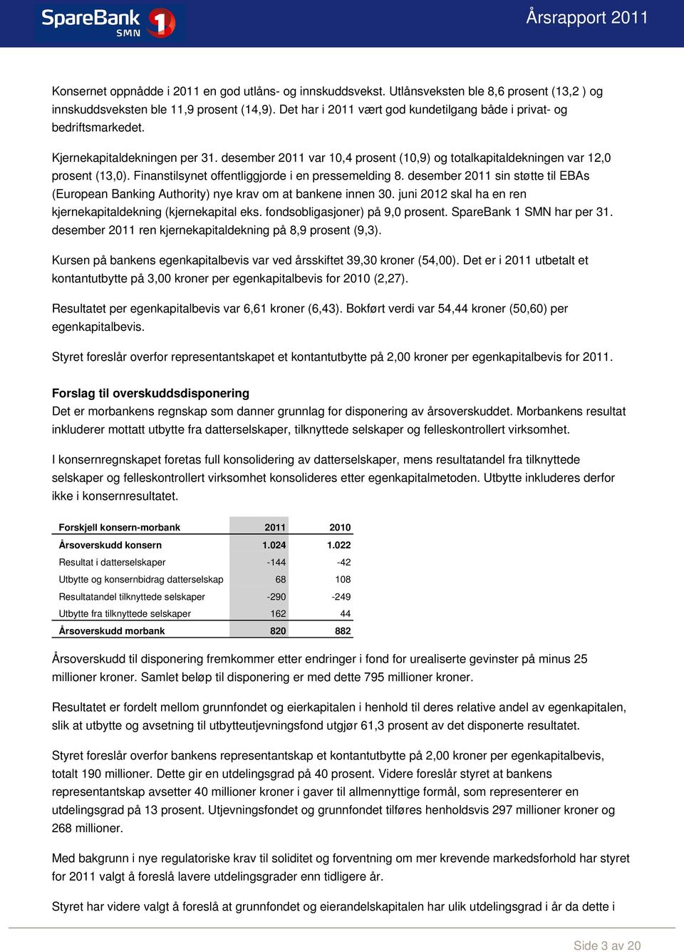 Finanstilsynet offentliggjorde i en pressemelding 8. desember 2011 sin støtte til EBAs (European Banking Authority) nye krav om at bankene innen 30.