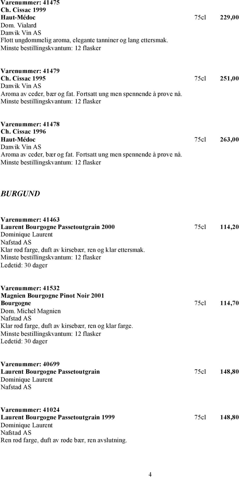 Cissac 1996 Haut-Médoc 75cl 263,00 Danvik Vin AS Aroma av ceder, bær og fat. Fortsatt ung men spennende å prøve nå.