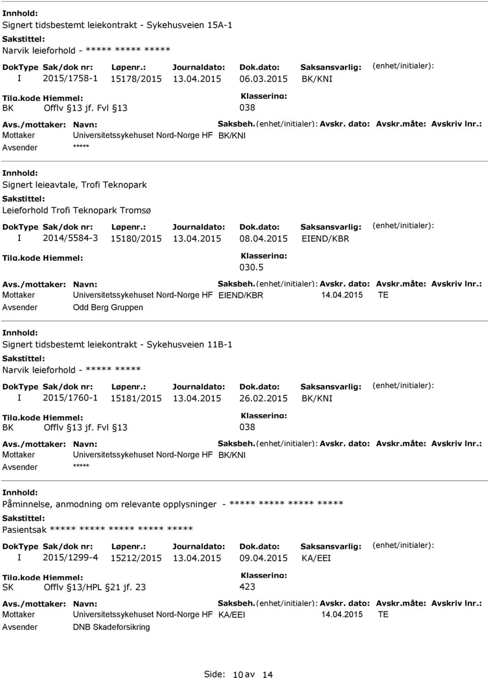 Avskr. dato: Avskr.måte: Avskriv lnr.: Mottaker EEND/KBR 14.04.