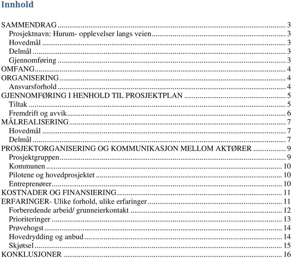 .. 7 PROSJEKTORGANISERING OG KOMMUNIKASJON MELLOM AKTØRER... 9 Prosjektgruppen... 9 Kommunen... 10 Pilotene og hovedprosjektet... 10 Entreprenører.