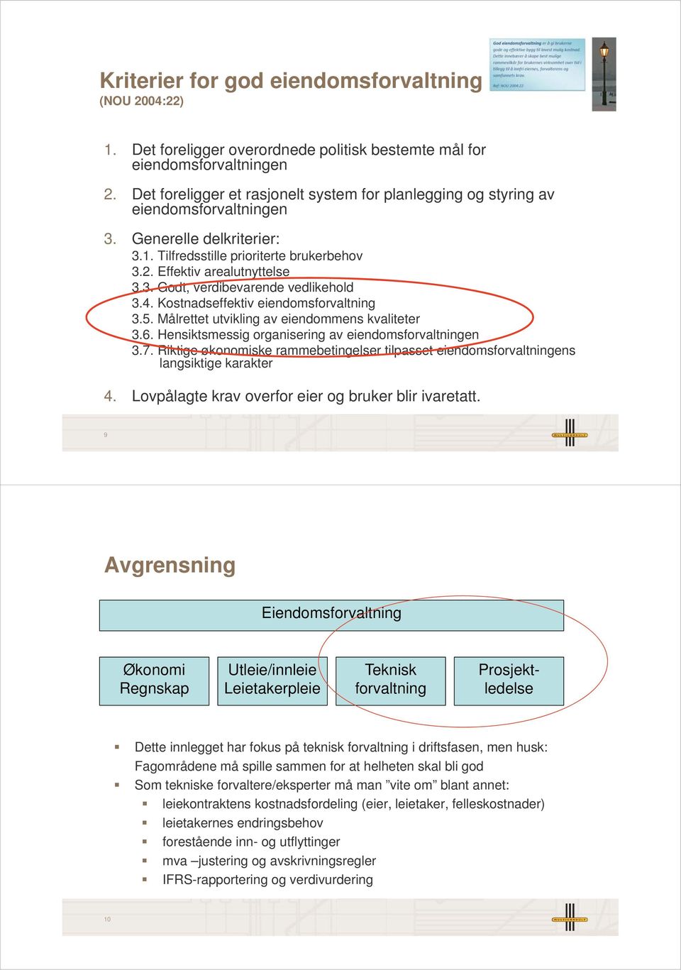 4. Kostnadseffektiv eiendomsforvaltning 3.5. Målrettet utvikling av eiendommens kvaliteter 3.6. Hensiktsmessig organisering av eiendomsforvaltningen 3.7.