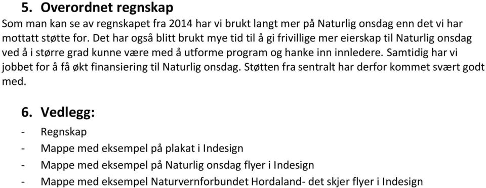 innledere. Samtidig har vi jobbet for å få økt finansiering til Naturlig onsdag. Støtten fra sentralt har derfor kommet svært godt med. 6.