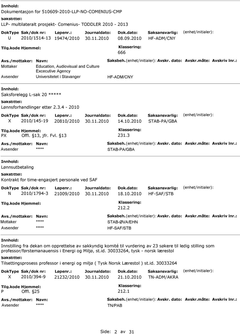 2 STAB-ØVA/EHN HF-SAF/STB nnstilling fra dekan om opprettelse av sakkyndig komité til vurdering av 23 søkere til ledig stilling som professor/førstemanauensis i Energi og Miljø, st.id.