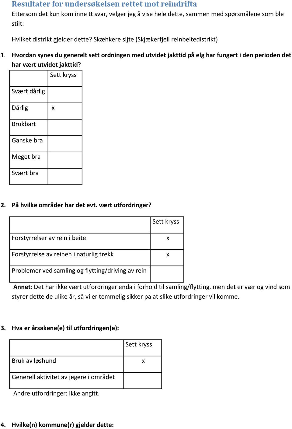 Svært dårlig Sett kryss Dårlig x Brukbart Ganske bra Meget bra Svært bra 2. På hvilke områder har det evt. vært utfordringer?