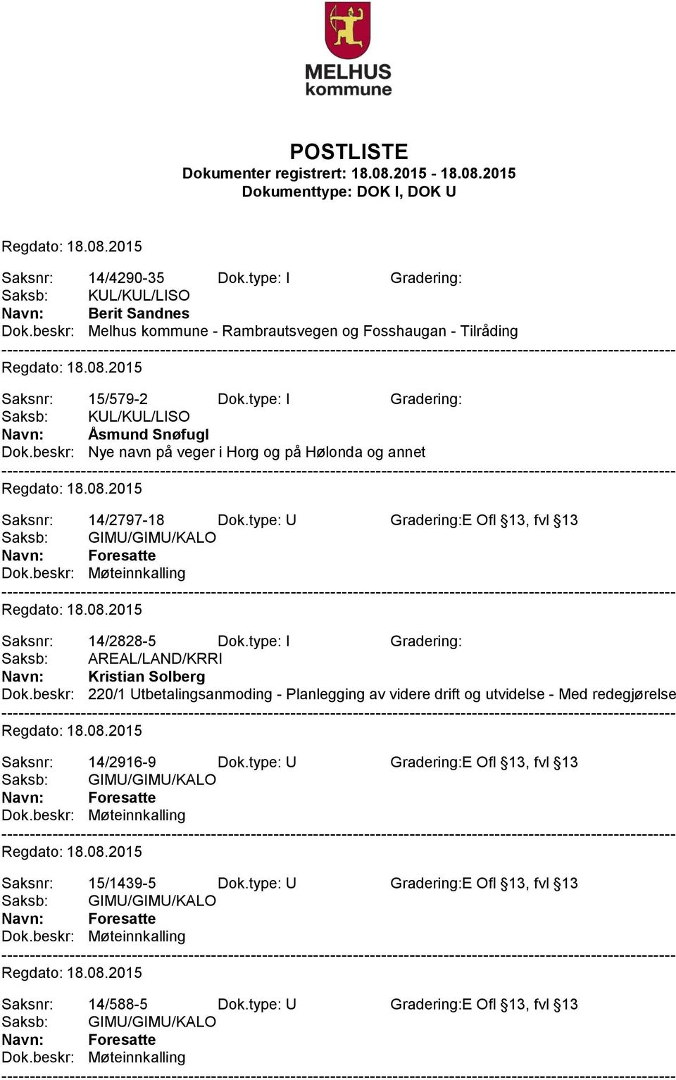 beskr: Møteinnkalling Saksnr: 14/2828-5 Dok.type: I Gradering: Saksb: AREAL/LAND/KRRI Navn: Kristian Solberg Dok.