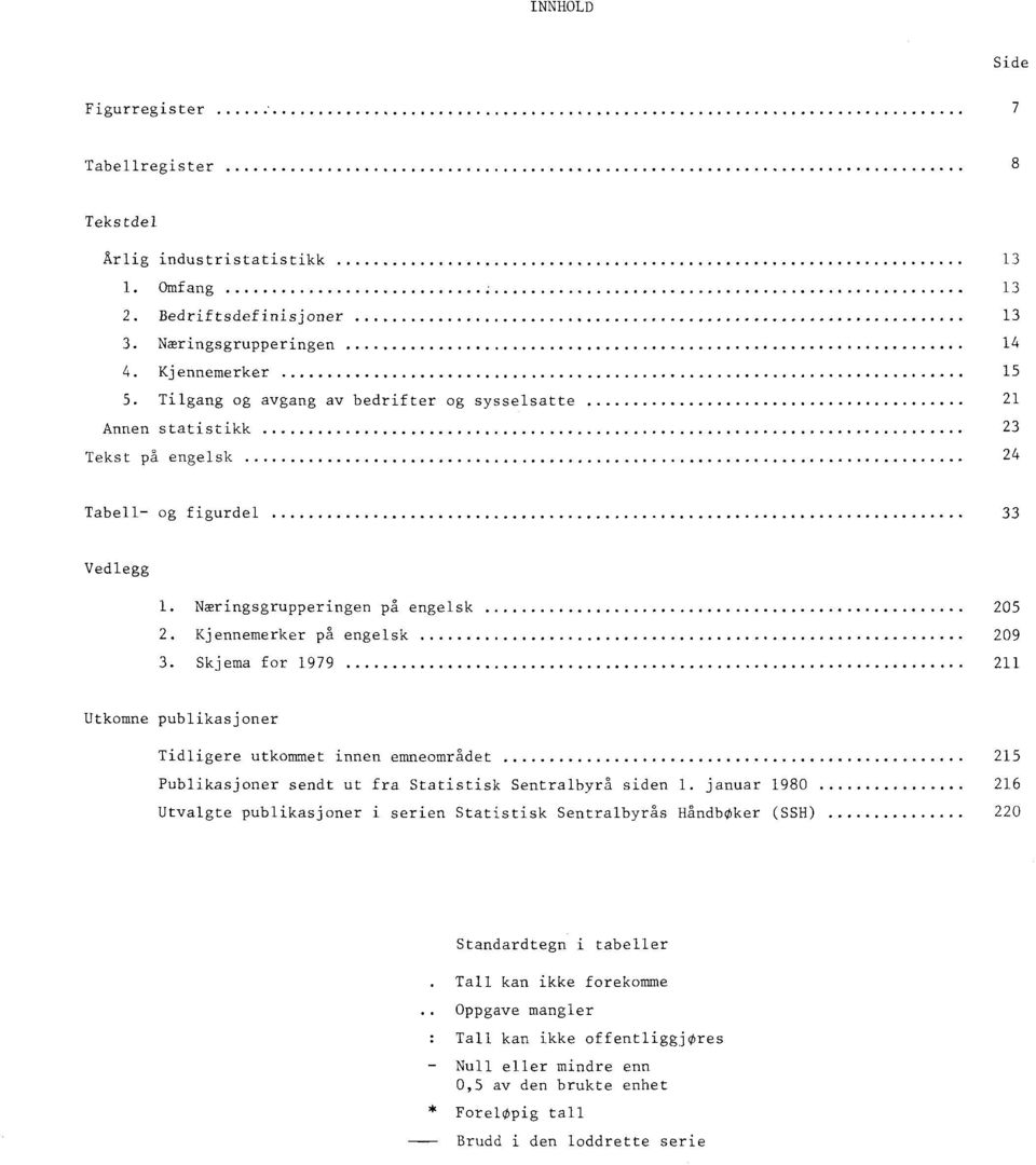 Skjema for 1979 211 Utkomne publikasjoner Tidligere utkommet innen emneområdet 215 Publikasjoner sendt ut fra Statistisk Sentralbyrå siden 1.