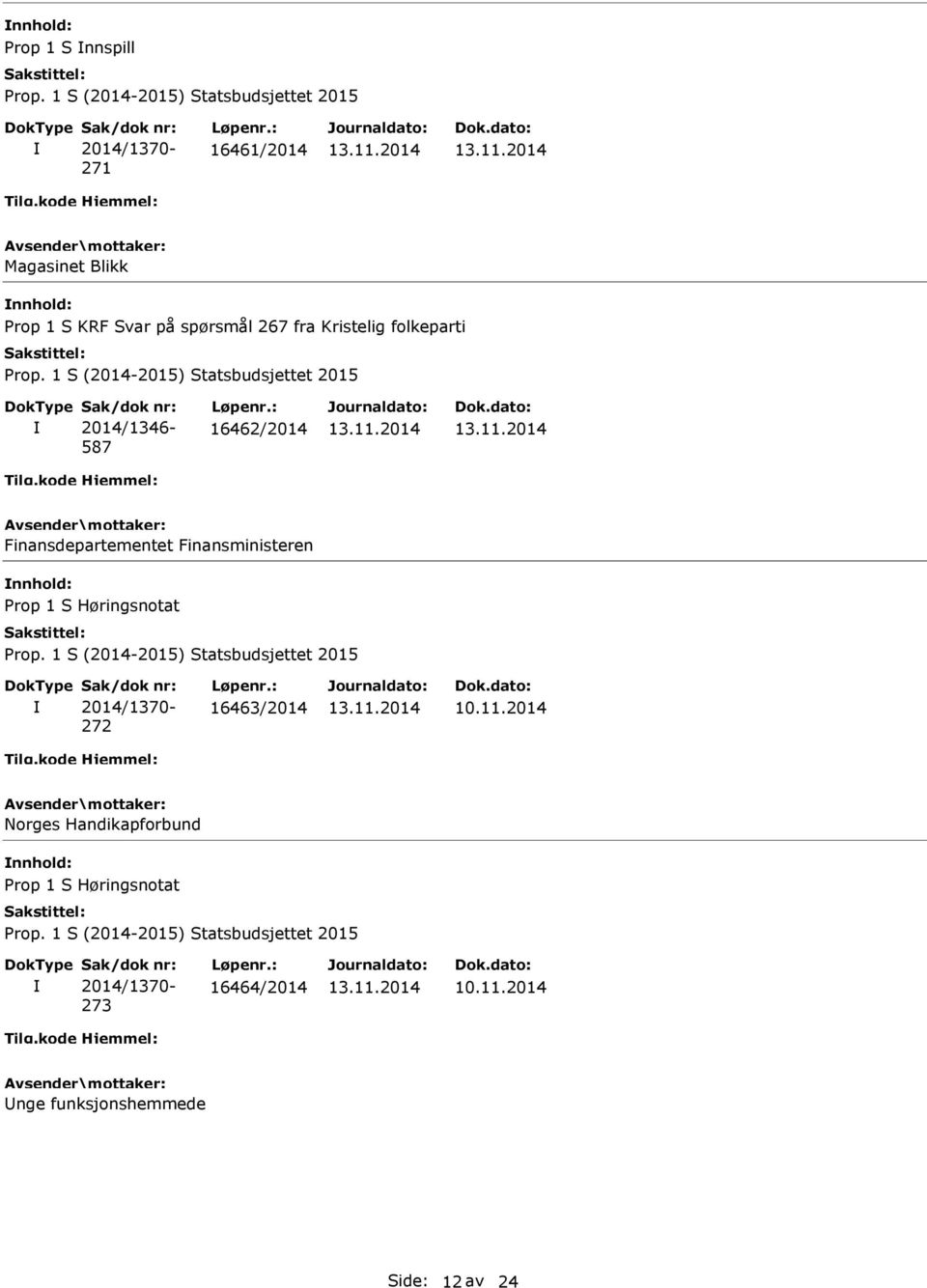 16462/2014 Finansdepartementet Finansministeren nnhold: 272 16463/2014