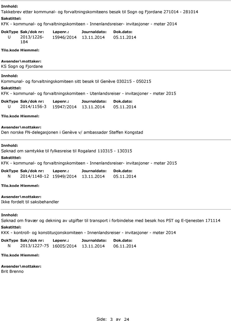 2014 KS Sogn og Fjordane nnhold: Kommunal- og forvaltningskomiteen sitt besøk til Genève 030215-050215 KFK - kommunal- og forvaltningskomiteen - tenlandsreiser - invitasjoner - møter 2015 2014/1156-3