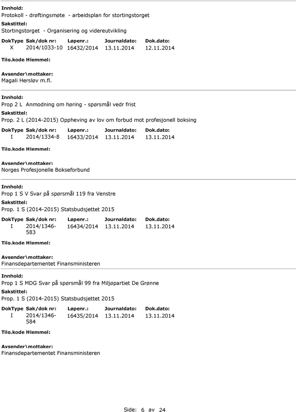 2 L (2014-2015) Oppheving av lov om forbud mot profesjonell boksing 2014/1334-8 16433/2014 Norges Profesjonelle Bokseforbund nnhold: Prop 1 S V Svar på