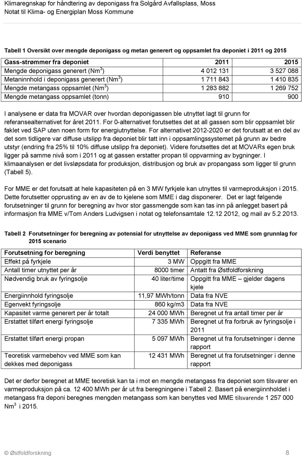 hvordan deponigassen ble utnyttet lagt til grunn for referansealternativet for året 2011.