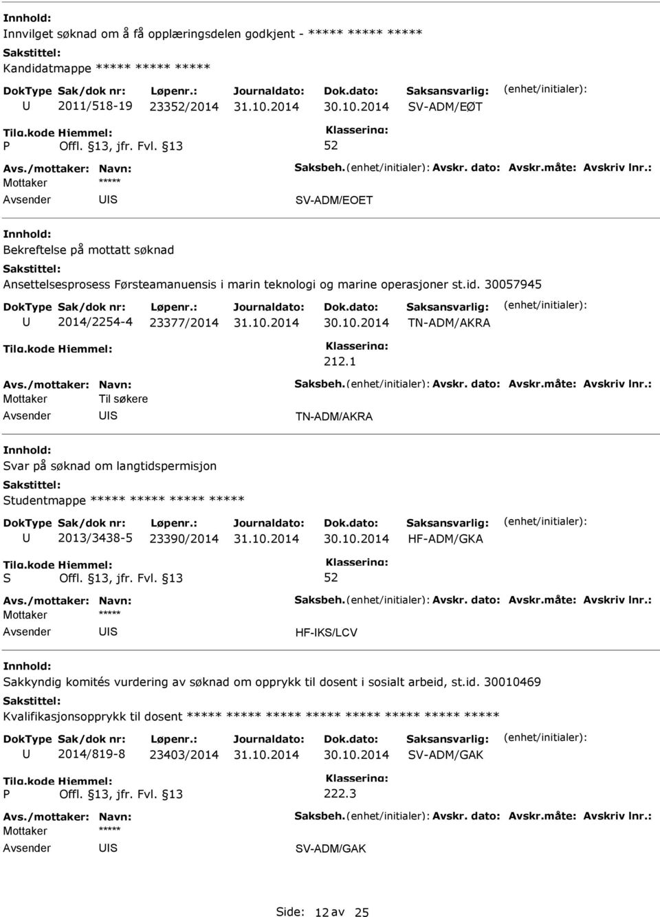 1 Mottaker Til søkere TN-ADM/AKRA var på søknad om langtidspermisjon tudentmappe ***** ***** ***** ***** 2013/3438-5 23390/2014 HF-ADM/GKA HF-K/LCV akkyndig komités