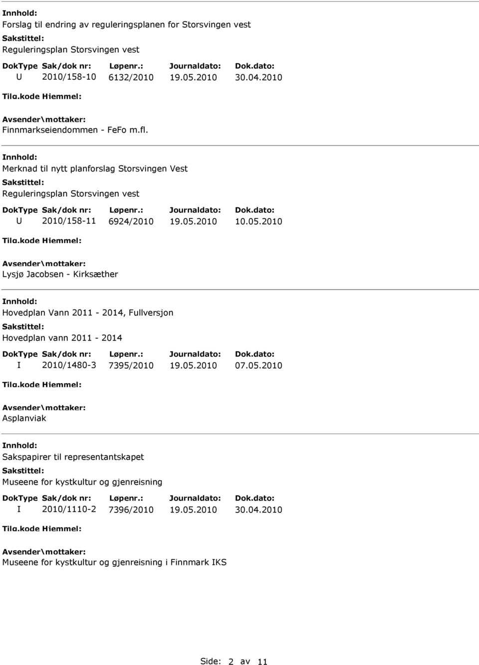 2010 Lysjø Jacobsen - Kirksæther nnhold: Hovedplan Vann 2011-2014, Fullversjon Hovedplan vann 2011-2014 2010/1480-3 7395/2010 07.05.