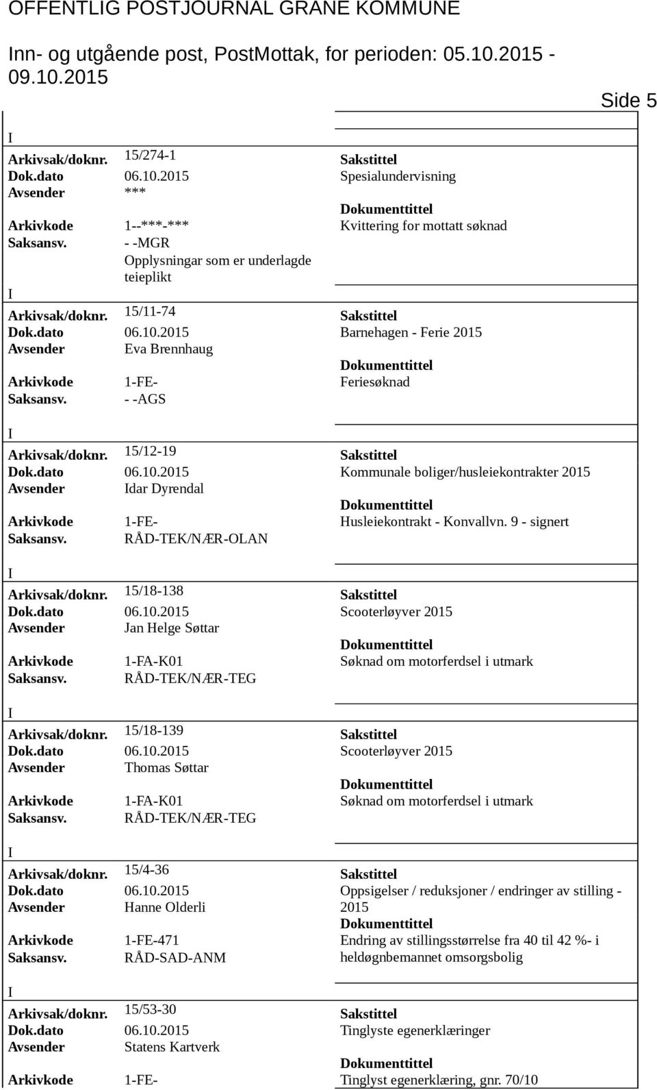 15/12-19 Sakstittel Dok.dato 06.10.2015 Kommunale boliger/husleiekontrakter 2015 Avsender dar Dyrendal Arkivkode 1-FE- Husleiekontrakt - Konvallvn. 9 - signert Saksansv.