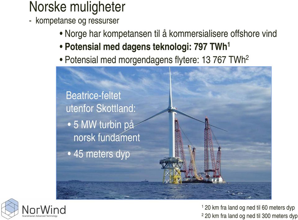 flytere: 13 767 TWh 2 Beatrice-feltet utenfor Skottland: 5 MW turbin på norsk fundament