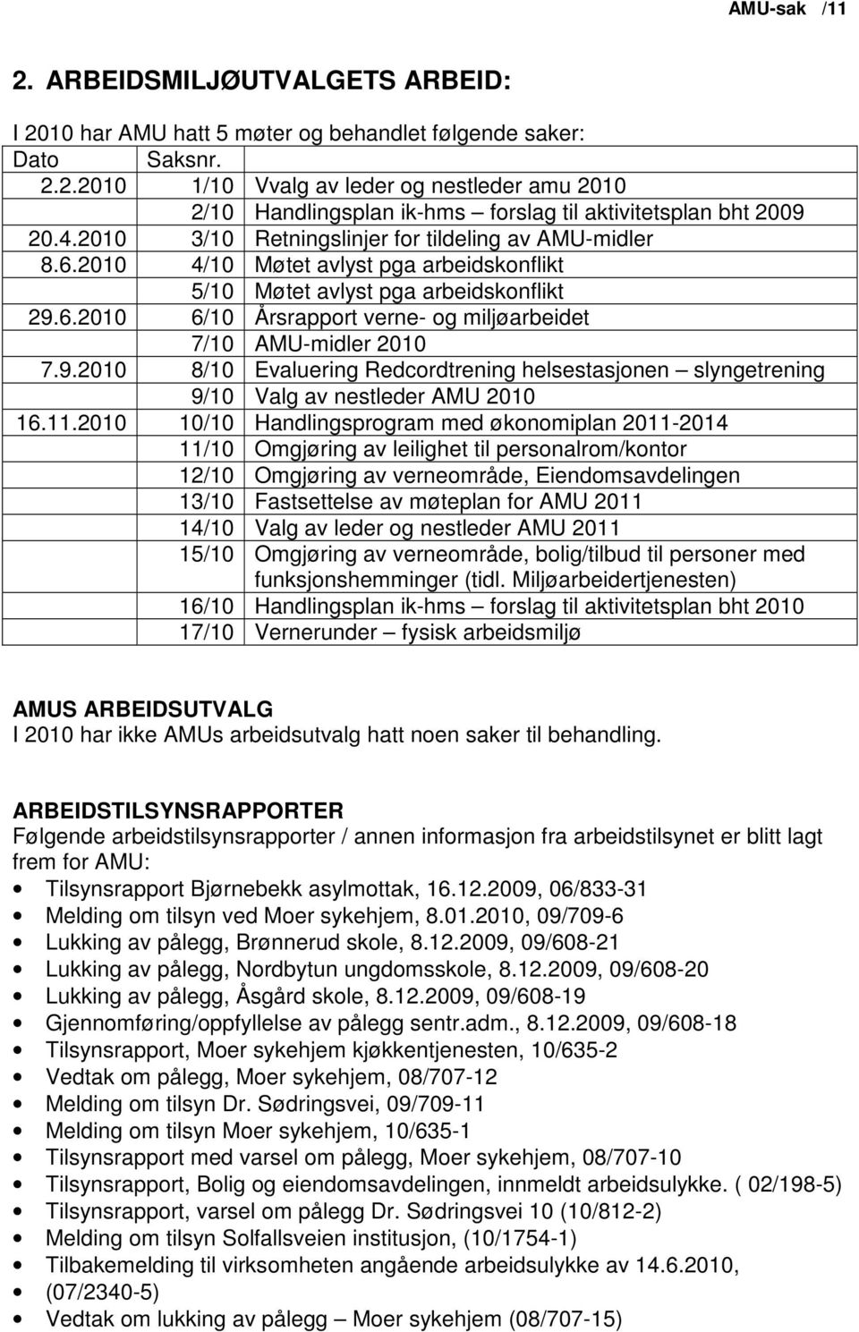 9.2010 8/10 Evaluering Redcordtrening helsestasjonen slyngetrening 9/10 Valg av nestleder AMU 2010 16.11.