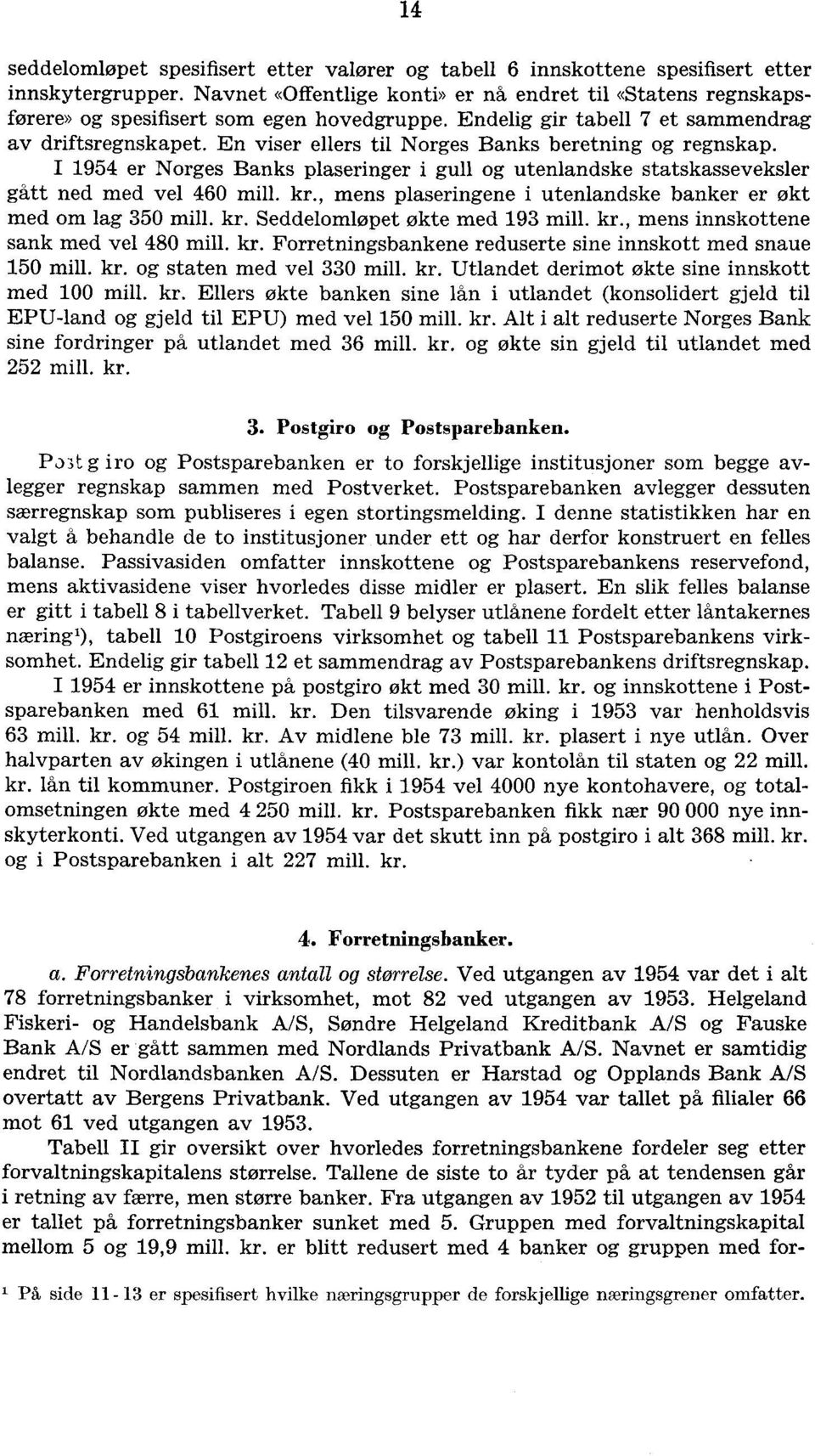 En viser ellers til Norges Banks beretning og regnskap. I 1954 er Norges Banks plaseringer i gull og utenlandske statskasseveksler gått ned med vel 460 mill. kr.