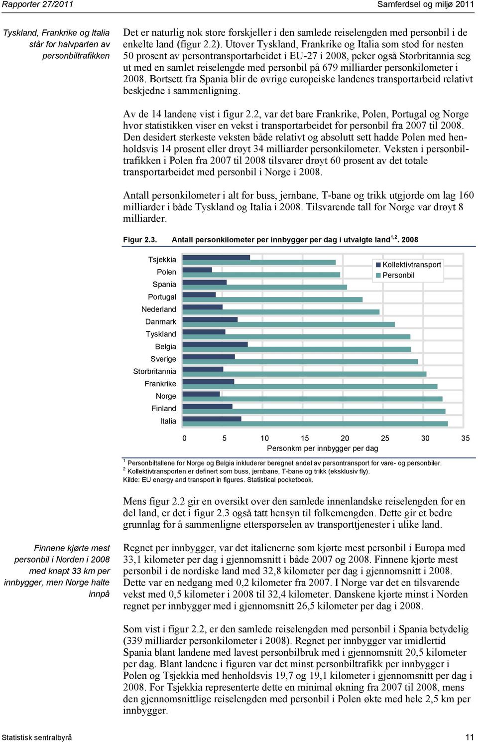 Utover Tyskland, Frankrike og Italia som stod for nesten 50 prosent av persontransportarbeidet i EU-27 i 2008, peker også Storbritannia seg ut med en samlet reiselengde med personbil på 679