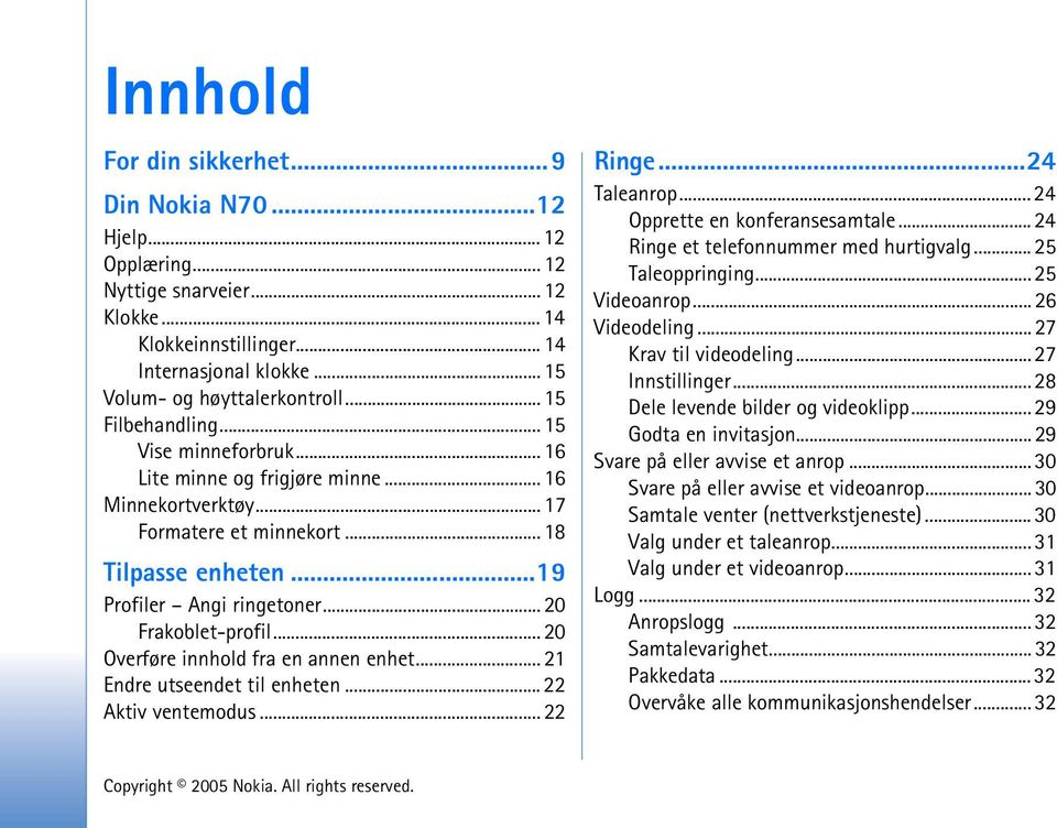 .. 20 Frakoblet-profil... 20 Overføre innhold fra en annen enhet... 21 Endre utseendet til enheten... 22 Aktiv ventemodus... 22 Ringe...24 Taleanrop... 24 Opprette en konferansesamtale.