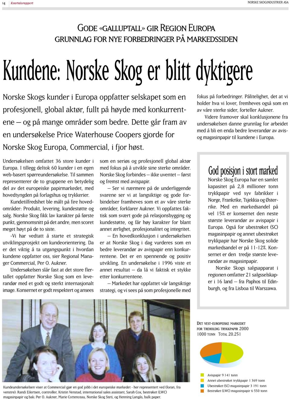 Dette går fram av en undersøkelse Price Waterhouse Coopers gjorde for Norske Skog Europa, Commercial, i fjor høst. fokus på forbedringer.