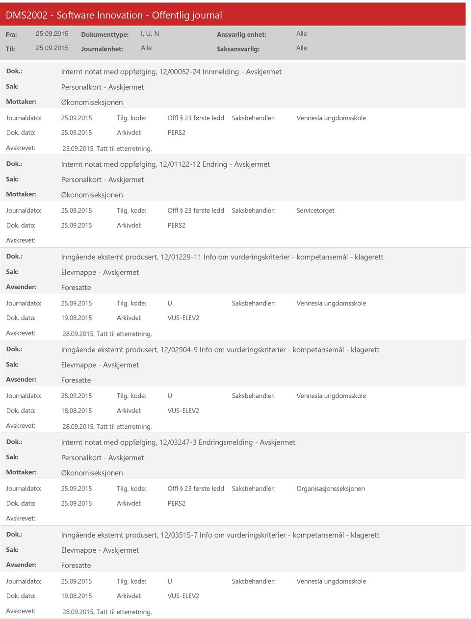 2015 VS-ELEV2 Inngående eksternt produsert, 12/02904-9 Info om vurderingskriterier - kompetansemål - klagerett 18.08.