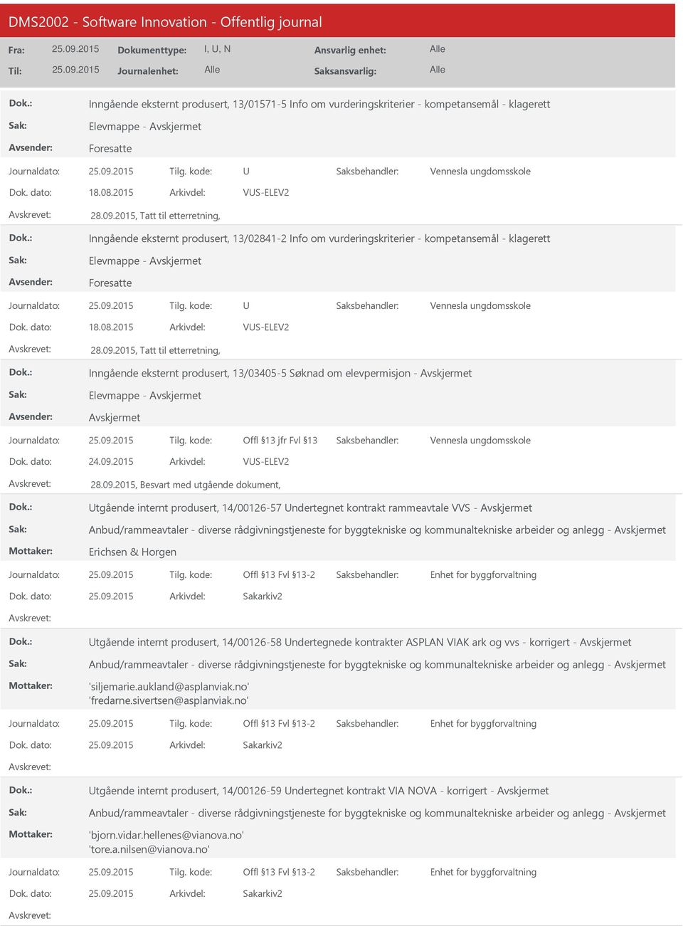 2015 VS-ELEV2 Inngående eksternt produsert, 13/03405-5 Søknad om elevpermisjon - VS-ELEV2 28.09.