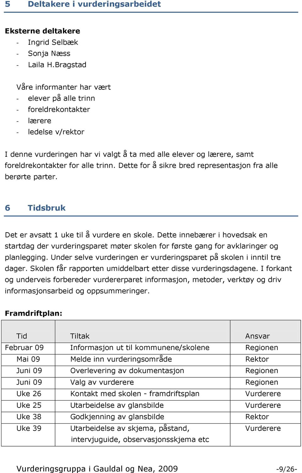 trinn. Dette for å sikre bred representasjon fra alle berørte parter. 6 Tidsbruk Det er avsatt 1 uke til å vurdere en skole.