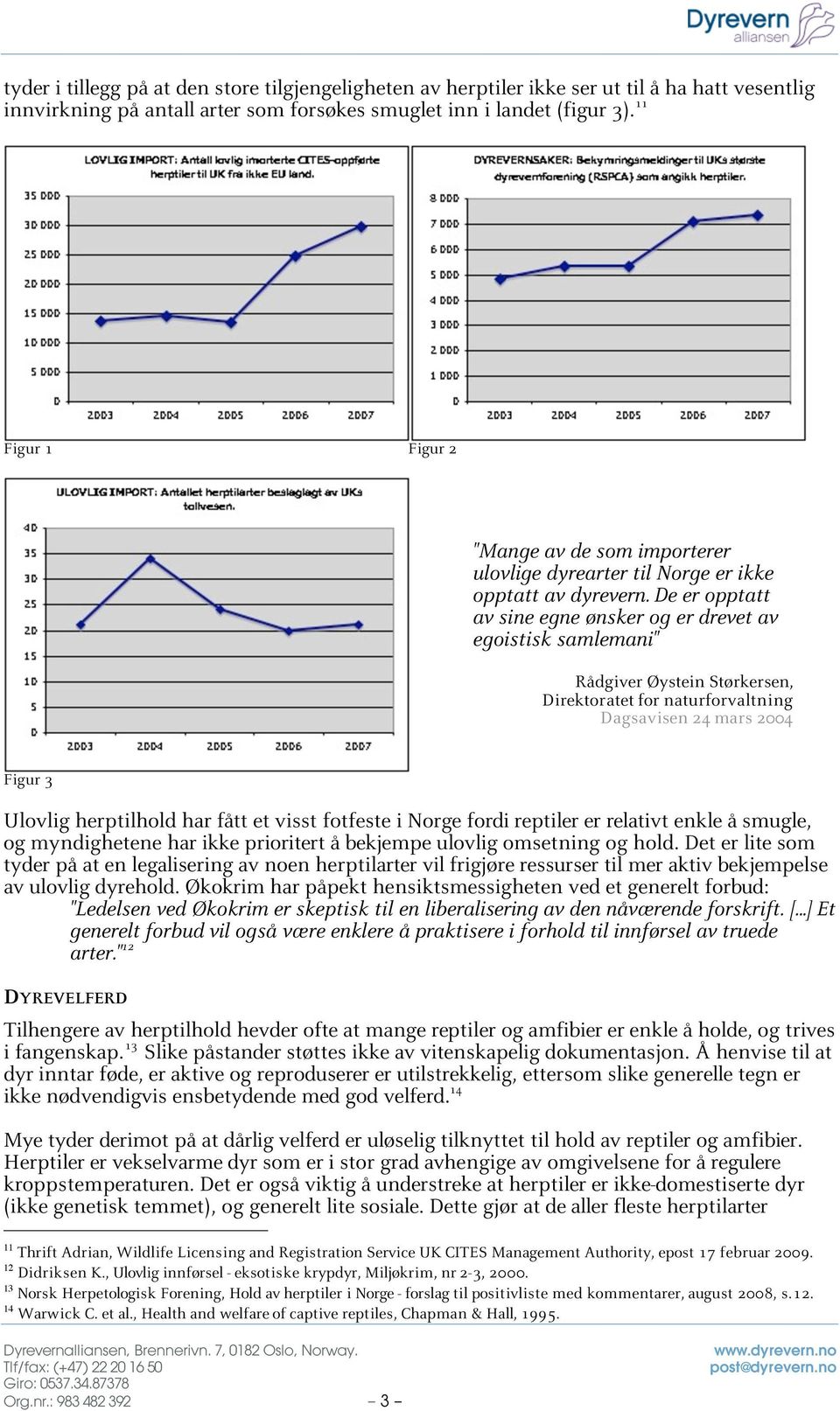 De er opptatt av sine egne ønsker og er drevet av egoistisk samlemani" Rådgiver Øystein Størkersen, Direktoratet for naturforvaltning Dagsavisen 24 mars 2004 Figur 3 Ulovlig herptilhold har fått et