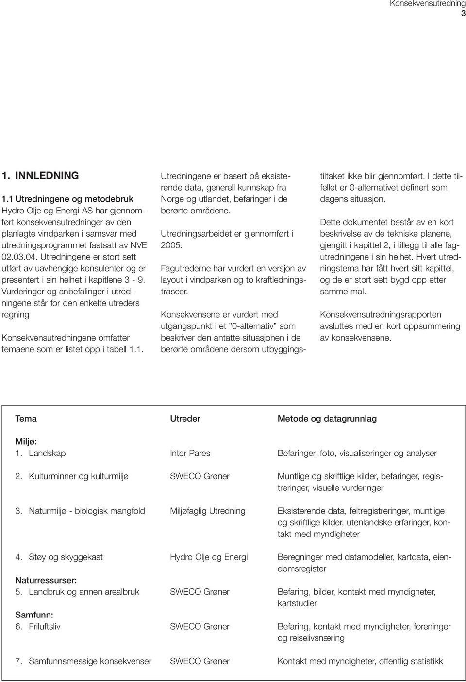 Utredningene er stort sett utført av uavhengige konsulenter og er presentert i sin helhet i kapitlene 3-9.