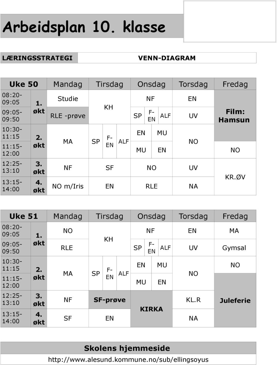 økt Studie NF KH RLE -prøve SP F- EN EN ALF UV Film: Hamsun MA SP F- EN MU EN ALF NO MU EN NO NF SF NO UV NO m/iris EN RLE NA KR.