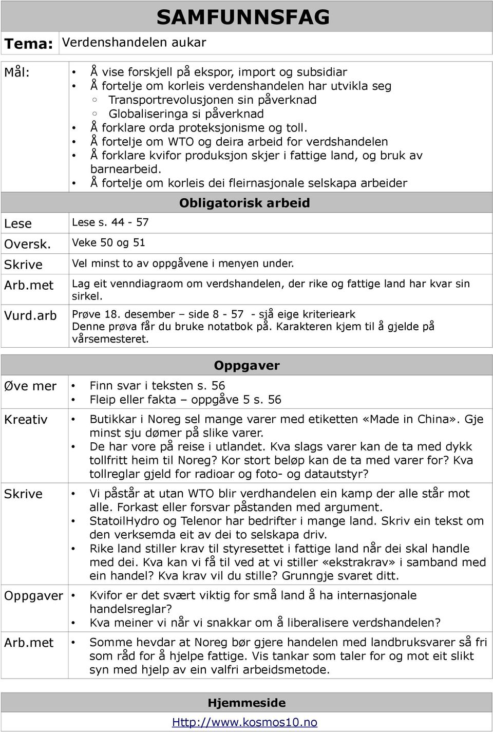 Å fortelje om korleis dei fleirnasjonale selskapa arbeider Lese Lese s. 44-57 Oversk. Veke 50 og 51 Vel minst to av oppgåvene i menyen under.