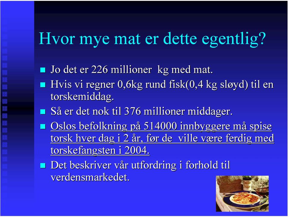 Så er det nok til 376 millioner middager.