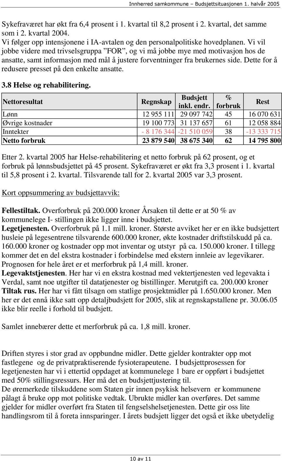 Dette for å redusere presset på den enkelte ansatte. 3.8 Helse og rehabilitering.