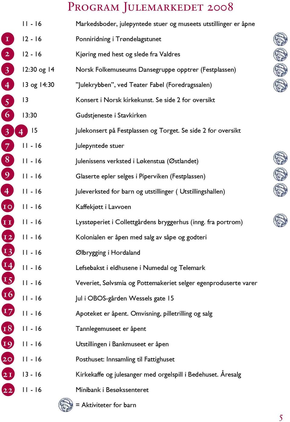 Se side 2 for oversikt 1:0 Gudstjeneste i Stavkirken 1 Julekonsert på Festplassen og Torget.