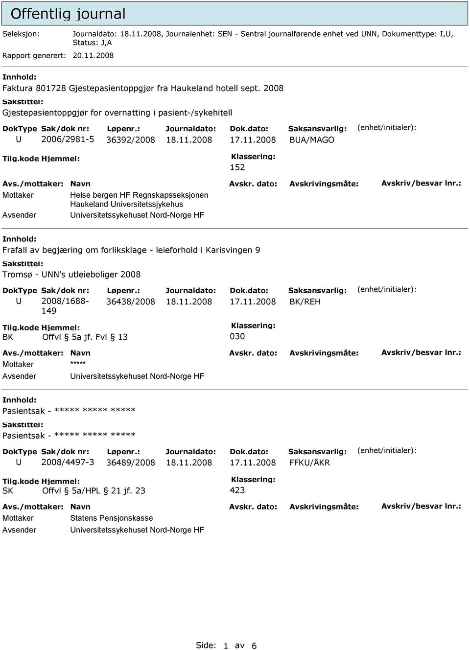 2008 Gjestepasientoppgjør for overnatting i pasient-/sykehitell 2006/2981-5 36392/2008 BA/MAGO 152 Mottaker Helse bergen HF Regnskapsseksjonen Haukeland niversitetssjykehus niversitetssykehuset