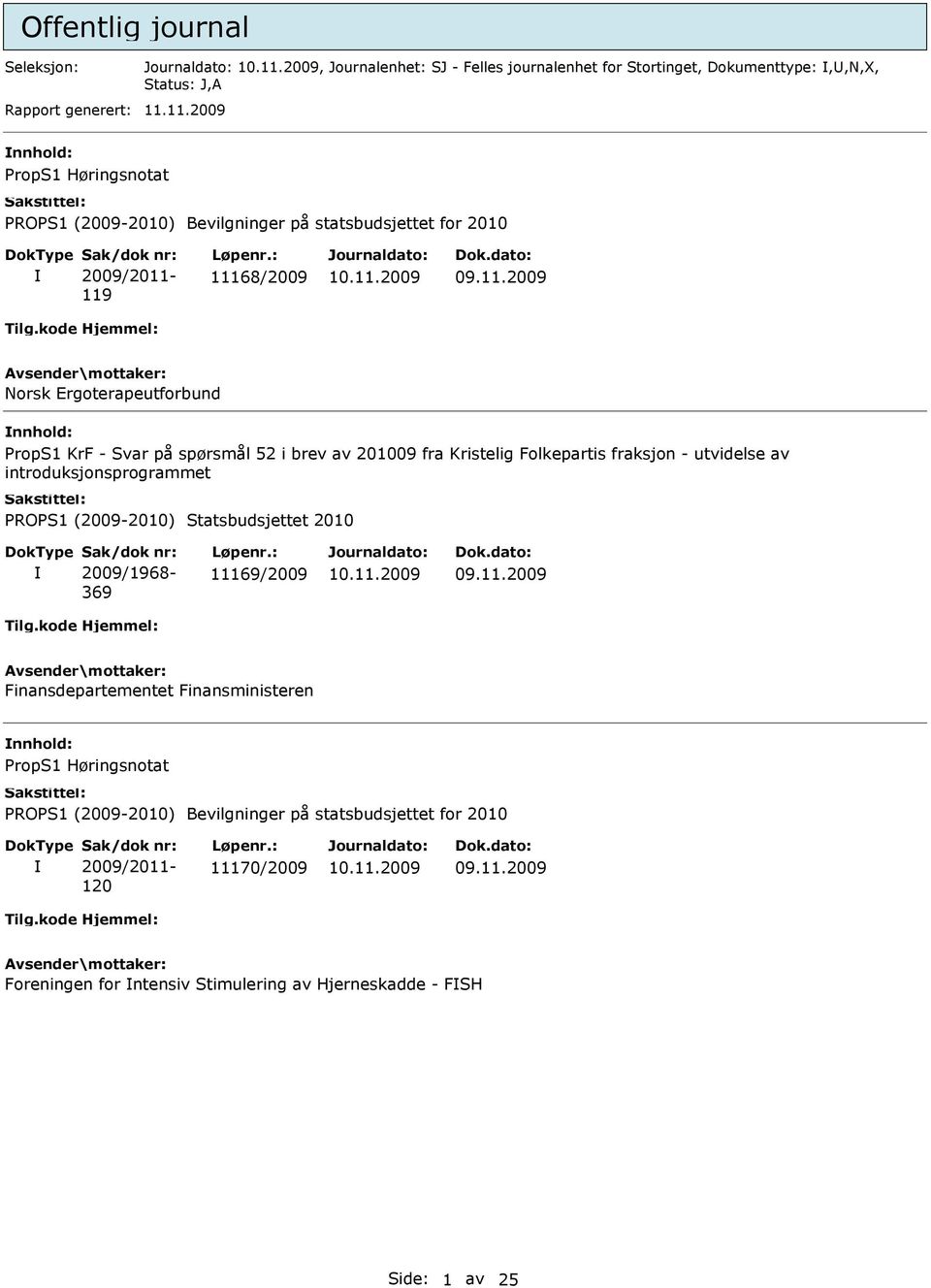 11.2009 119 11168/2009 Norsk Ergoterapeutforbund PropS1 KrF - Svar på spørsmål 52 i brev av 201009 fra Kristelig Folkepartis