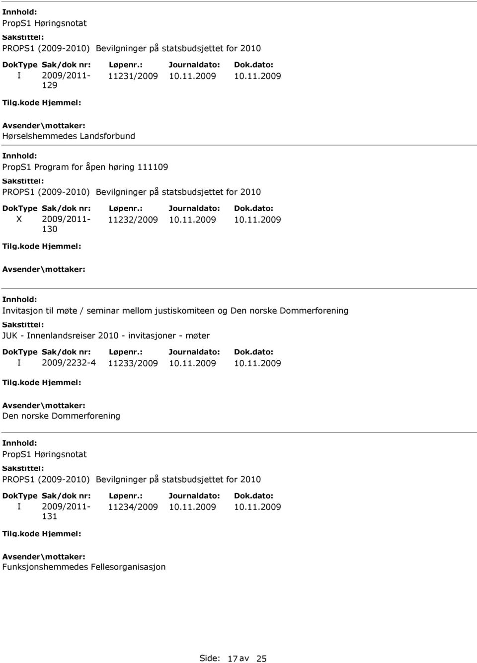 Dommerforening JK - nnenlandsreiser 2010 - invitasjoner - møter 2009/2232-4